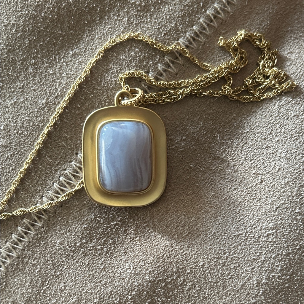 Spartina 449 Mason 36” Blue Chalcedony Gold Necklace With Blue Pendant